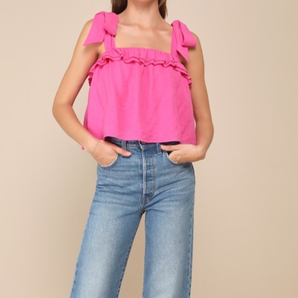 💖 Lulus Perfect Babe Hot Pink Ruffled Tie-strap Top - Size XL
